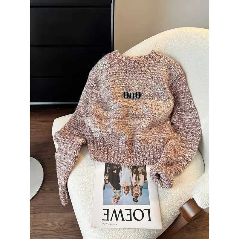 Female Fashionable Patchwork Knitting Oneck Long Sleeve Pullovers Autumn Winter Fashion Letter Screw Thread Solid Color SweaterT251025