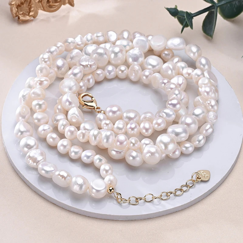 Natural Freshwater Pearls Double Layer Beaded Baroque Shape Necklace S925 Sterling Silver Chain Elegant Jewelry Gifts for Women 251016
