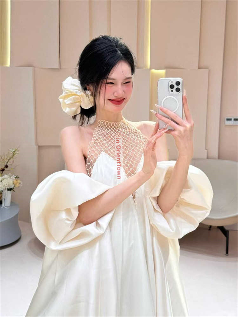 French Trend Lightweight Wedding Dress Satin Texture Minimalist Ethereal Apparel Bridesmaid Engagement Parties Morning Gown TP98
