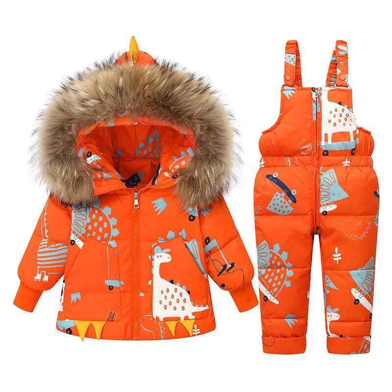Children Winter Warm Down Jacket Parka Boy Baby Overalls Toddler Clothes Kids Dinosaur Clothing Set Hooded Coat Snowsuit