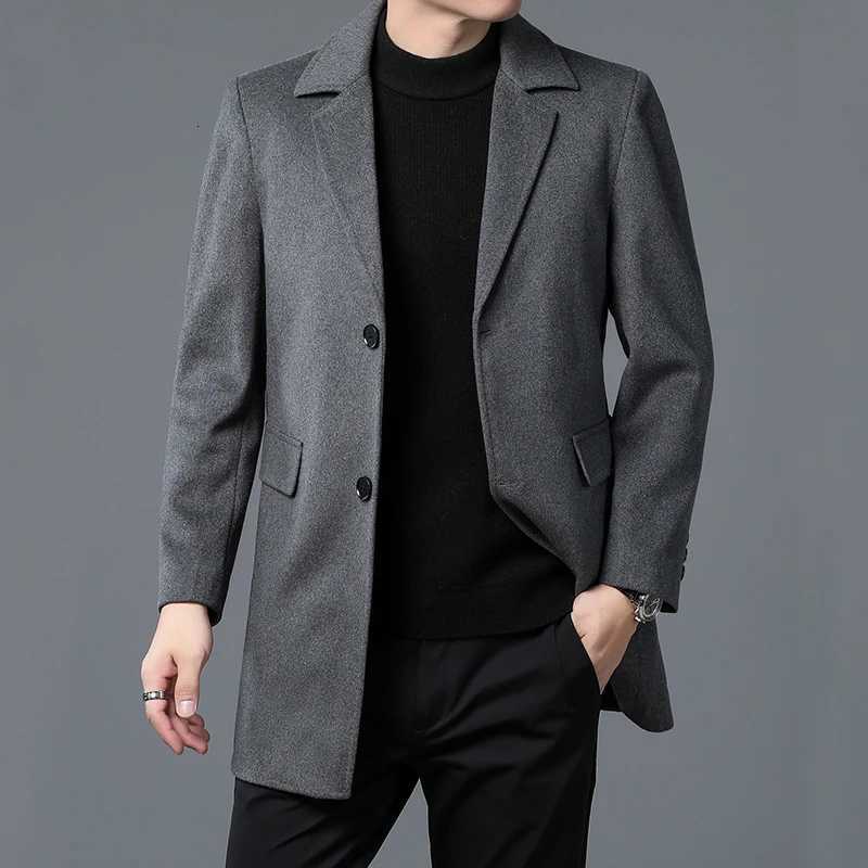 Winter Men Wool Essential Coat Black Gray Thick Thermal Overcoat With Detchable Down Puff Vest Attire Gentlemen Warm Soft OutfitT251025