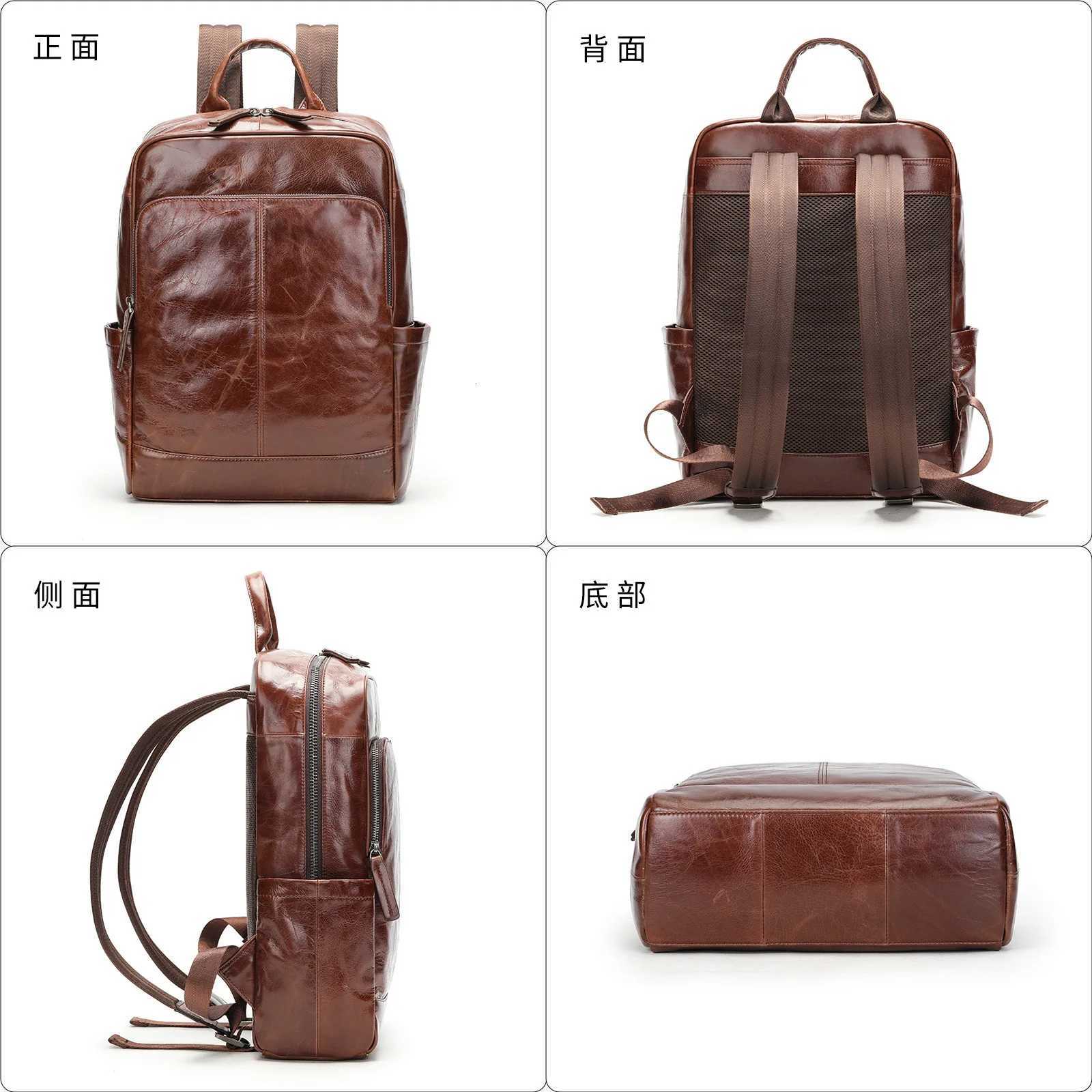 Genuine Mens Top Layer Cowhide Travel Oil Wax Leather Business Laptop School Bags For Teenagers Mens Backpack Mochilas W251025