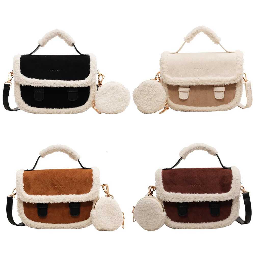 Women Casual Handbag Vintage Plush Messenger Bag with Coin Purse Pouch Fluffy Satchel Purse Top Handle Bag for Autumn and Winter Z251024