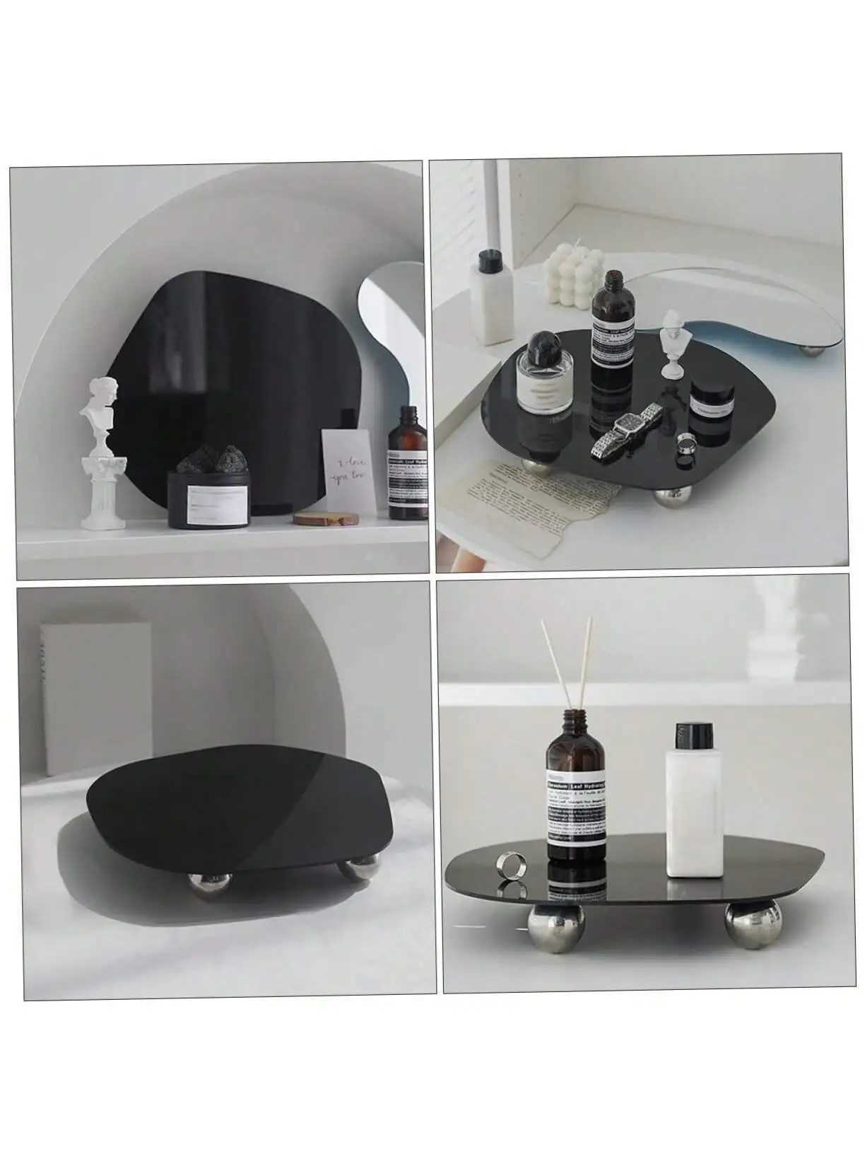 1PC Simple Style Ins Ornament Acrylic Mirror Tray Curved Irregar Shaped Ornament Photography Props Decoration He Art Nordic Y251025