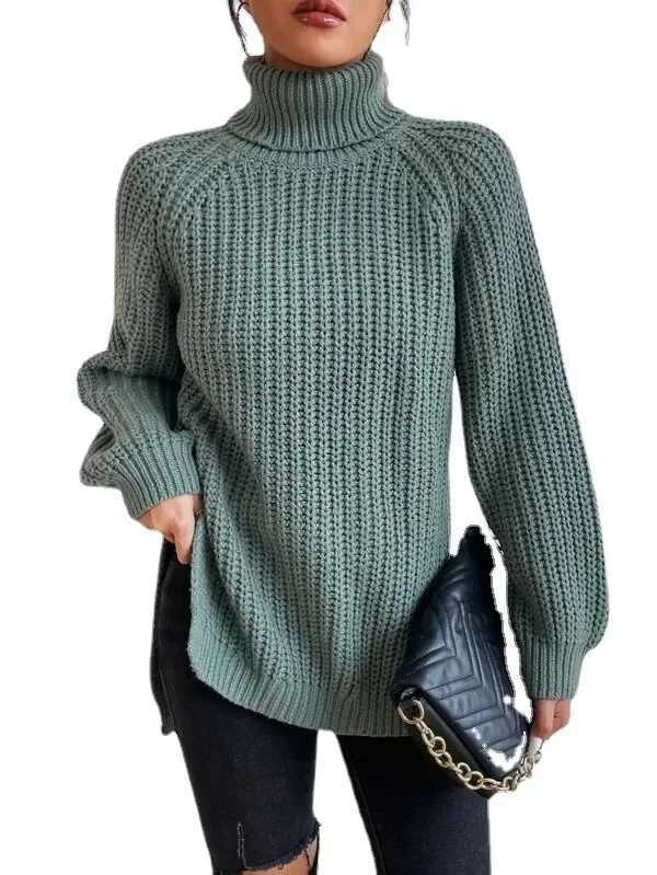 Turtleneck Y2k Kintted Sweater Women Split Crochet Jumper Top Egirl Pullover Spring Autumn Winter Thick Sueter Work JumpersT251025