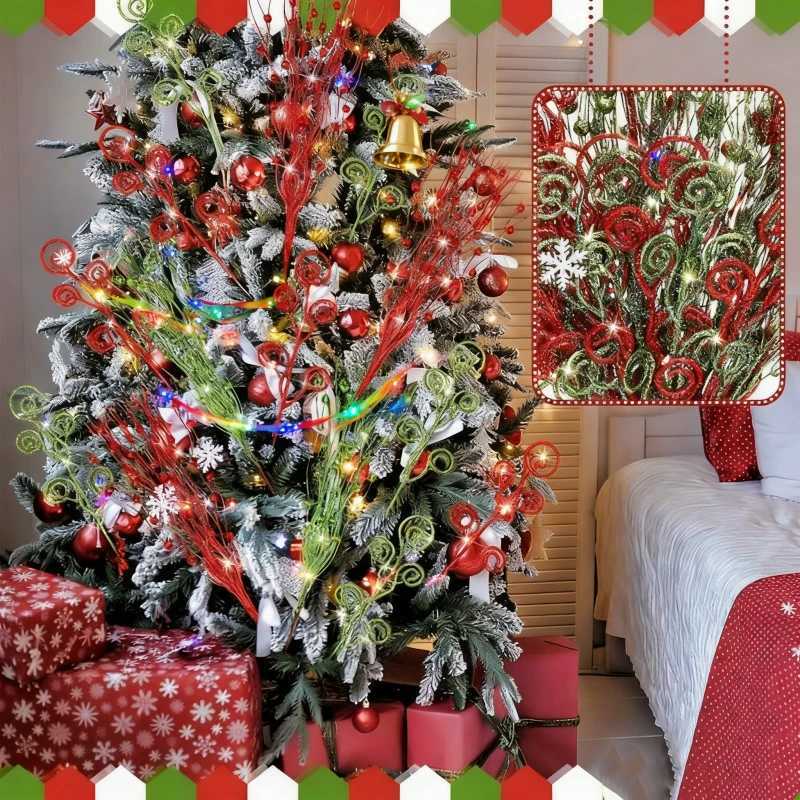 Artificial Berrys Stem Christmas Decoration Glitter Xmas Tree Hanging Home Flower Bouquets Decor DIY Wreath Gift Accessories C251024