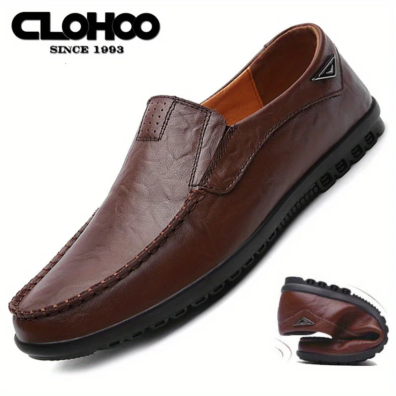 CLOHOO Mens Handmade Casual Loafers AntiSlip Comfortable SlipOn Driving Comfortable Leather Shoes 251023