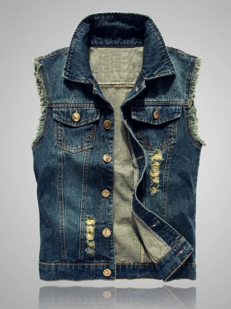 Cowboy vest mens spring and autumn slim fit denim jacket casual sleeveless top with two chest pockets 251017