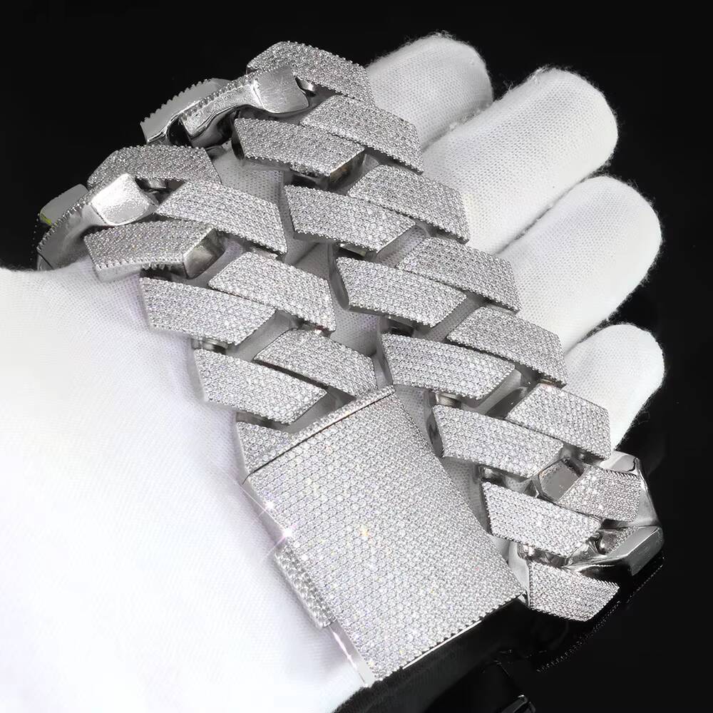 NUOYA High Quality Heavy Silver Plated 7 Row Diamond Cuban Link Chain Necklace 22mm Big Size Iced Out Hip Hop Jewelry for Men
