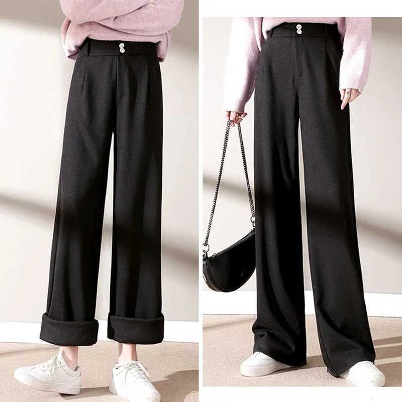 Autumn Winter Girls Comfortable Woolen Pants Female Narrow Straight Leg Trousers Lady Classic Fashion Thicken High Waisted PantsT251025