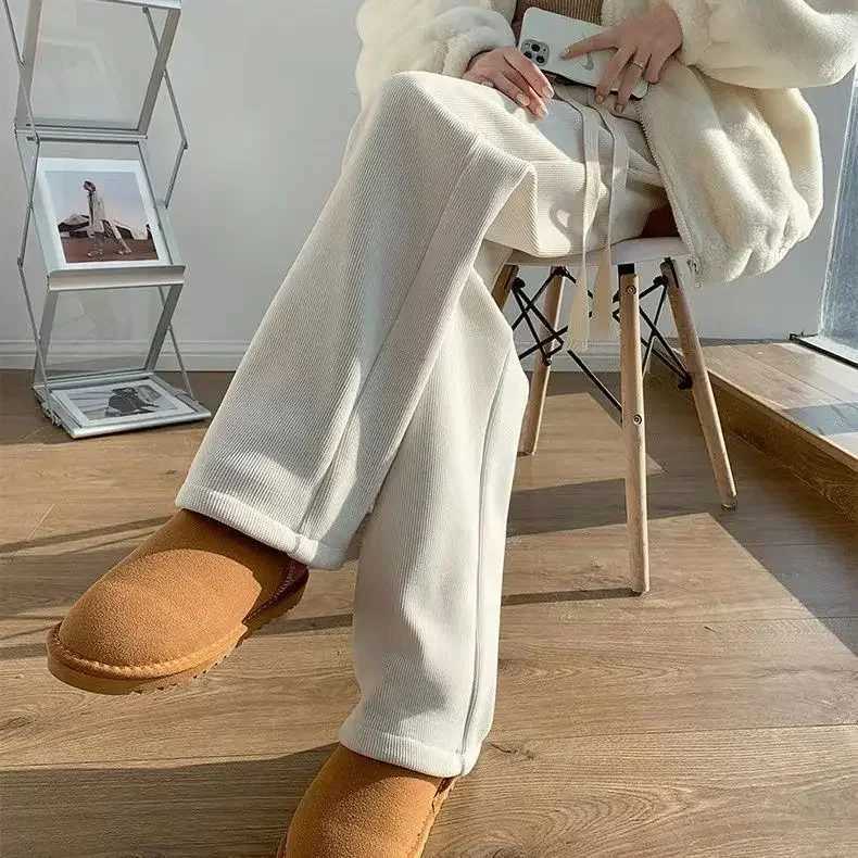 Lamb Wool Chenille Wideleg Pants Womens Autumn and Winter Fleece Thickened New Drape Thin Loose Corduroy PantsT251025