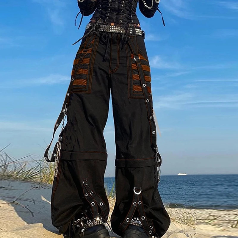 Punk Style Y2k Wid Leg Denim Pants Egirl Gothic Loose Trousers Cyber Grunge Cargo Pants Harajuku High Waist Baggy Jeans Women 251023