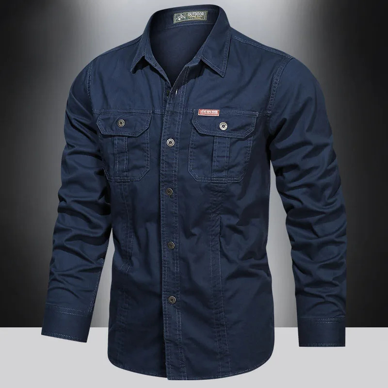 Spring Shirts Men Long Sleeve Casual Cotton Shirt High Quality Camisa Militar Overshirt Clothing Black Blouses 5XL 251023