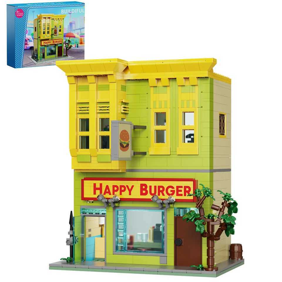 Bobes Hamburger Shop Building Blocks Sets City Scenery Street View House Architecture Model Bricks Gifts for Kids Adults C251023