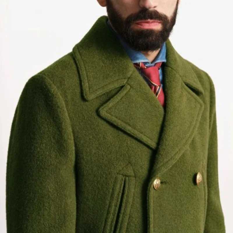 2024 Spring Vintage Woolen Trench Mid Coats Men New Casual Buttonup Lapel Woolen Jacket For Mens Office Outdoor Woolen OutfitsT251025