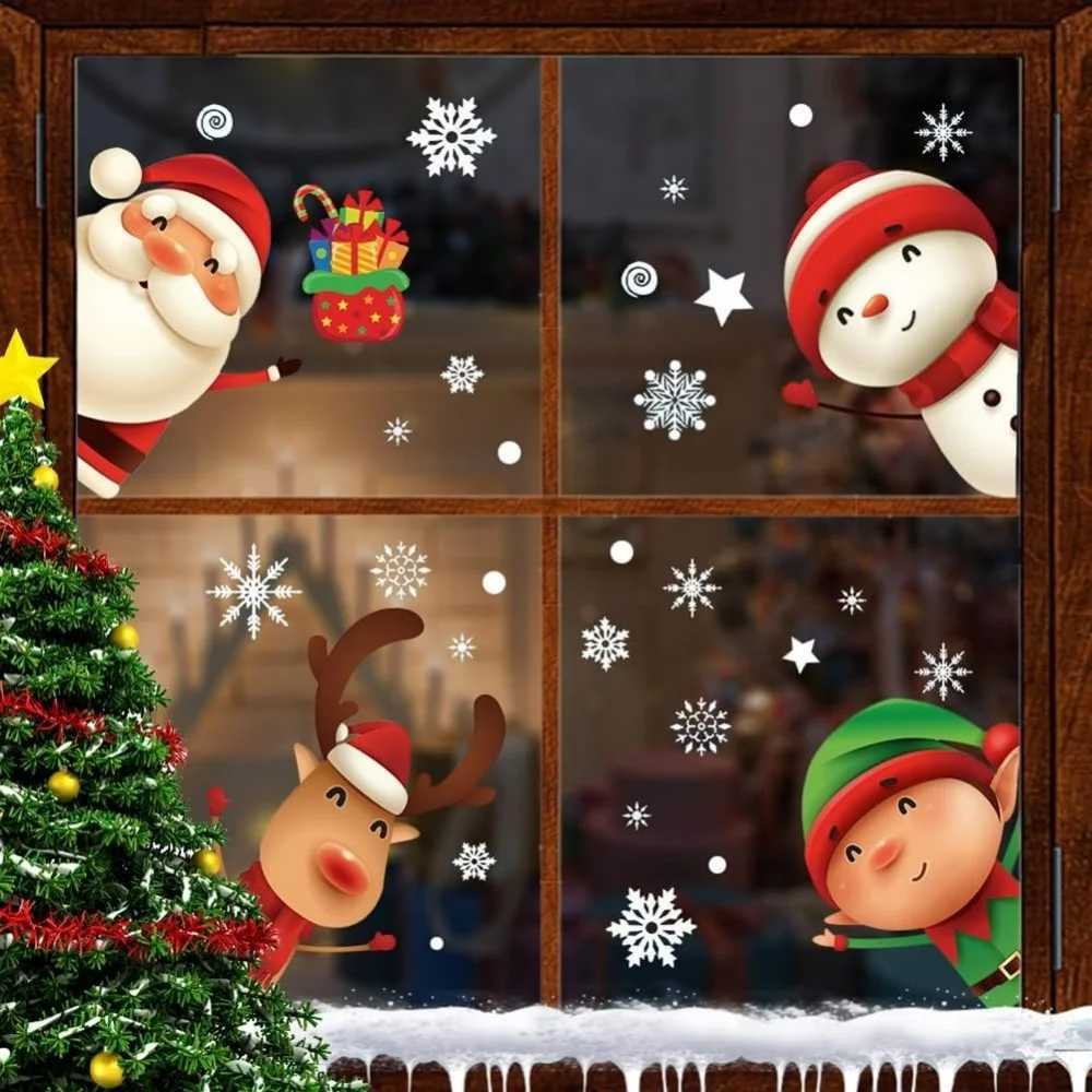 Christmas Window Clings Cute Xmas Decorations for Winter Holiday Home Party Santa Reindeer Snowman Snowflake Stickers for Glass C251024