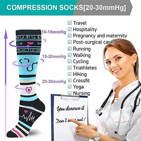 4 PairsPack Compression Socks High Sports Socks for Women Men Running Hiking Edema Diabetes Varicose Veins Socks 2030mmHg Y251024