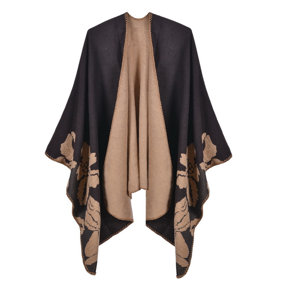New Fashion Thickened Large Shawl for Women with Large Flowers DoubleSided Imitation Cashmere MultiFunctional Cape