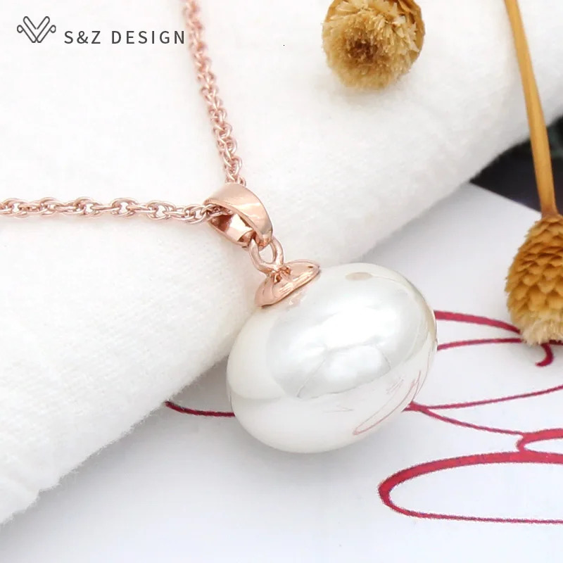 SZ Fashion 585 Rose Gold Color Imitation Big Bread Pearl Pendant Necklace For Women Wedding Party Jewelry 251023