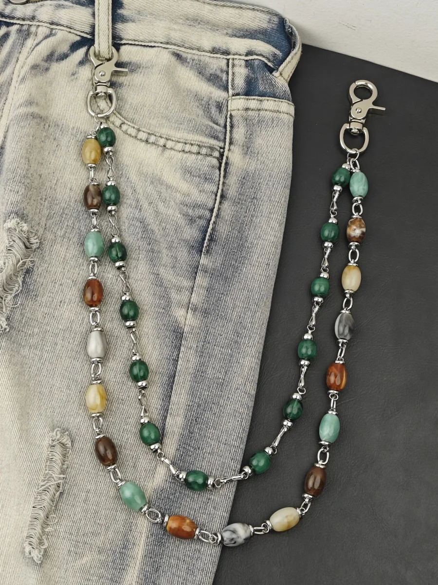 Colored Agate Lmitation Jade And Gemstone Multicolored Pants Chain Bohemian Style Fashionable Men And Women Accessories 251023