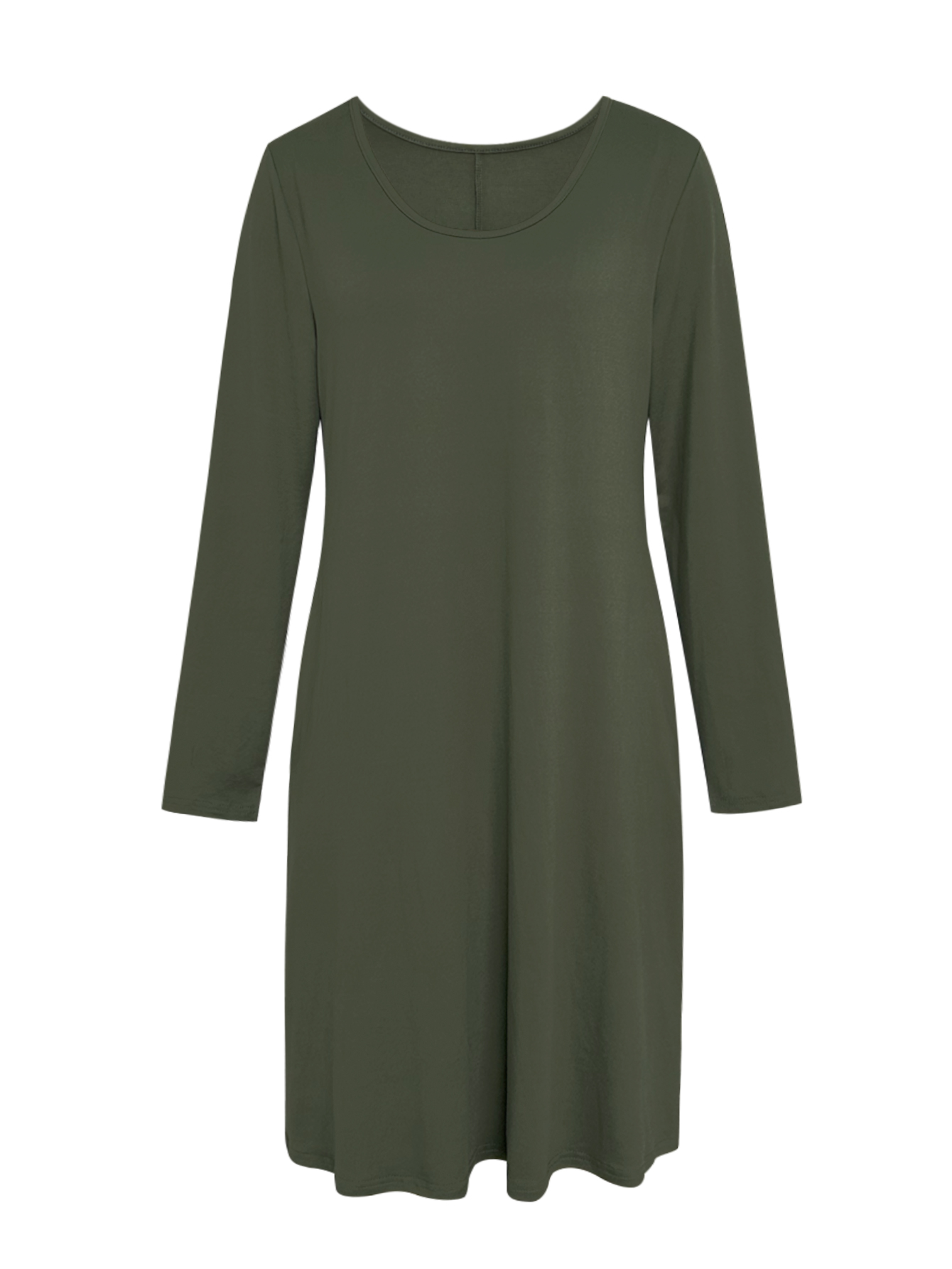 Autumn Winter Women's Fashion Solid Color Long Sleeve Dress, Milk Silk Commute & Daily Home Wear Mom Dress, S-XXL Army Green/Black--CF51145