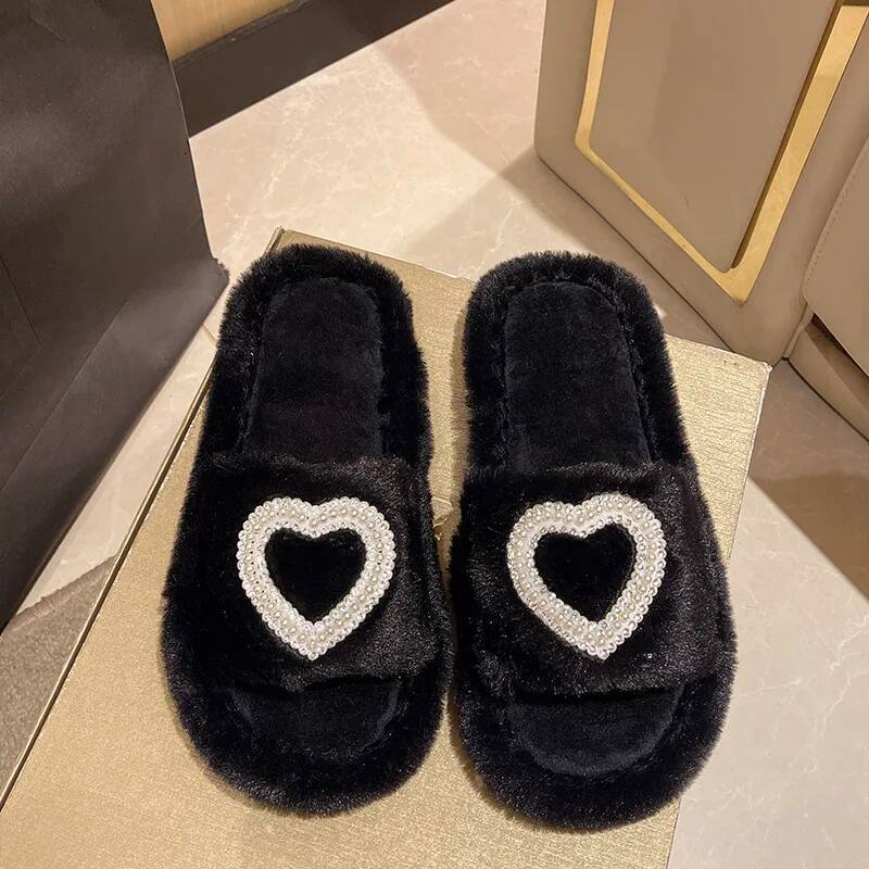 New Fashionable Hot Dia Pearl Love Hair Cotton Slippers for Autumn and Winter Home slipper ddmythur