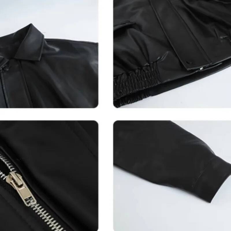 American Retro Solid Pu Jackets Women Autumn Sweet Cool Tops PU Baggy Cozy Turn-down Collar Zipper Fashion Stylish Temperament dongdumaoyi