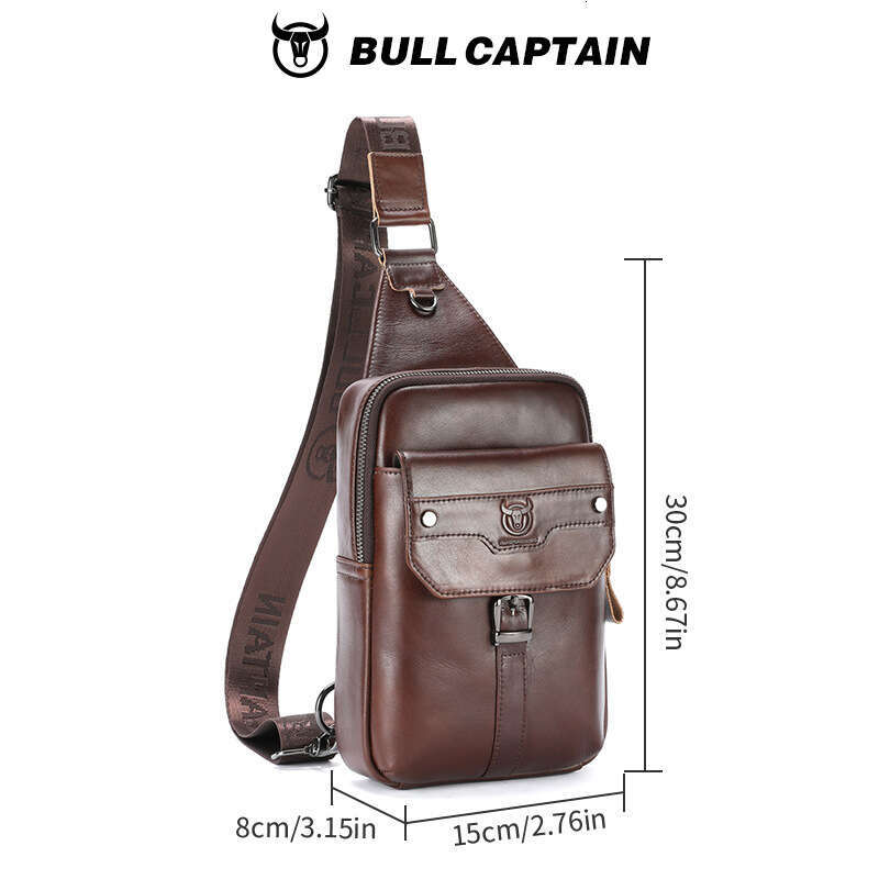 Captain Cow Goods Men S Genuine Leather Single Shoulder Chest Top Layer Cowhide Phone Tablet High End Front Crossbody Bag