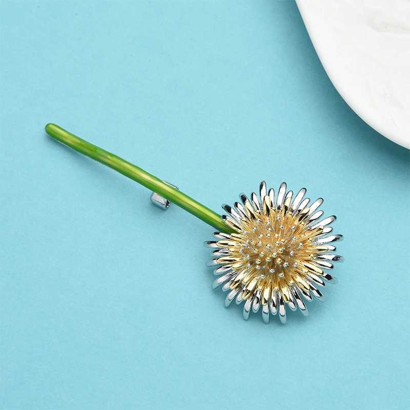 WuliBaby New Green Dandelion Flower Enamel Brooches Women Mens Weddings Plants Brooch Pins Gifts J251115