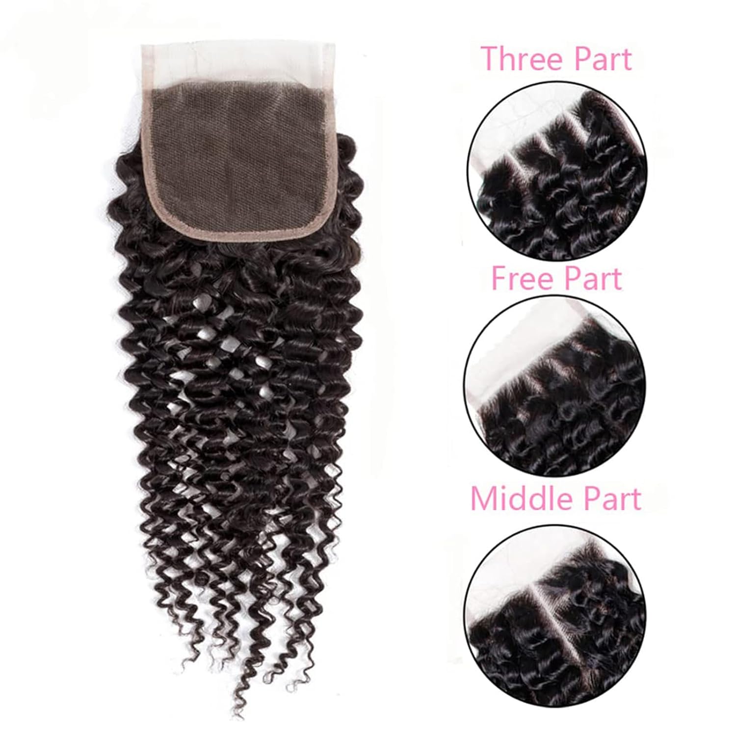 Curly Lace Closure Human Hair 4x4 Free Part Swiss Lace Virgin Kinky Curly Human Hair Closure Natural Black(10-22 Inch)