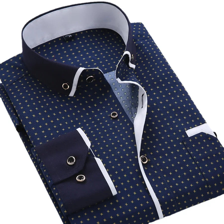 Floral Button Down Men Shirt Male High Quality Long Sleeve Shirts Casual Slim Fit Black Man Clothes Dress Shirts 251023