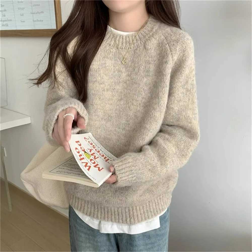 Women Sweater O Neck Jumpers Long Sleeve Knitted Solid Pullovers Lazy Wind Slight Strech Casual Basics Loose Fit Autumn 2025T251025