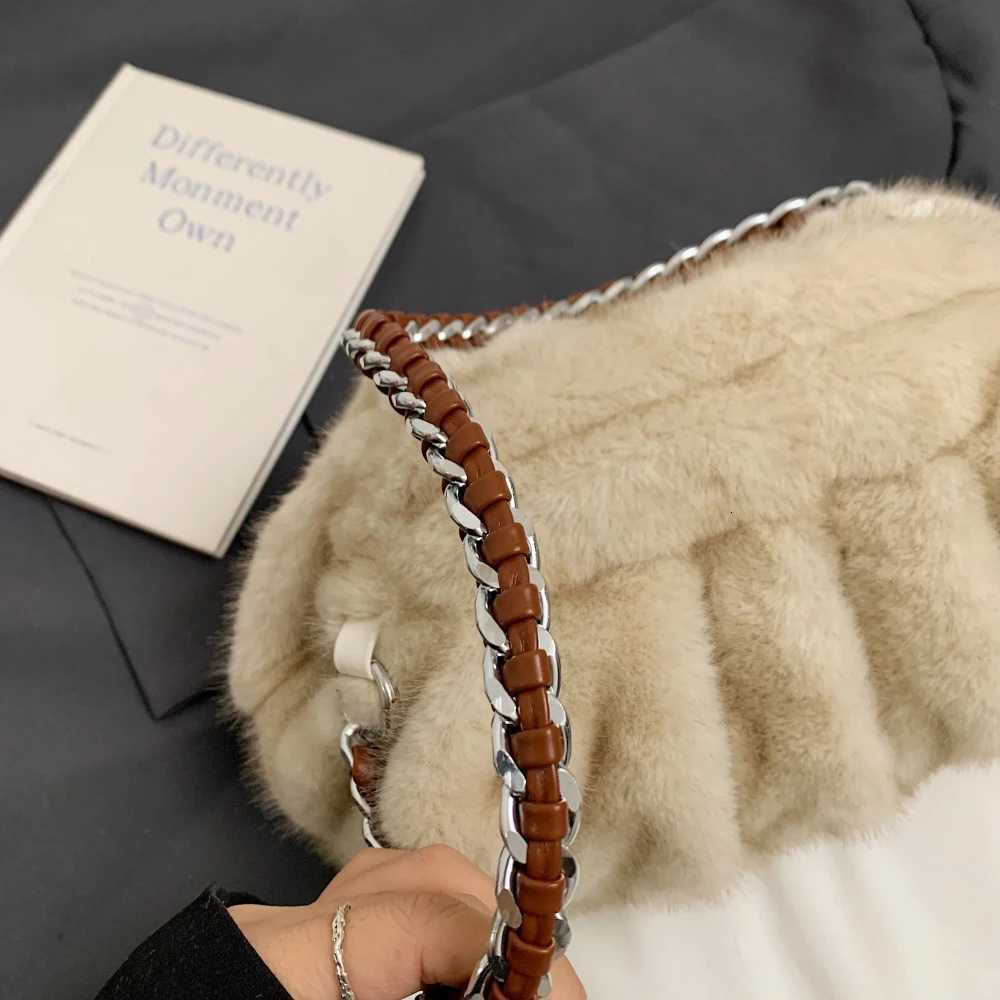 MOODS Pleated Design Faux Fur Shoulder Bags For Women 2024 Luxury Designer Purses And Handbags Winter Warm Soft Plush Z251024