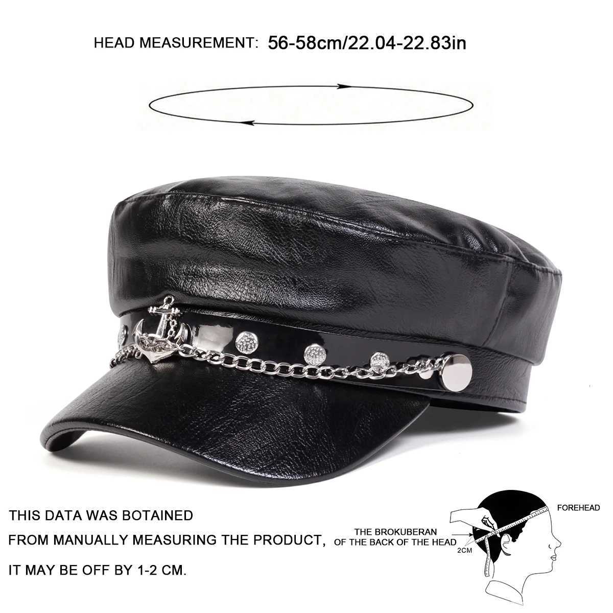 Unisex Ship Anchor Chain Buckle Leather Hat Spring Autumn Sailor Hats Black Beret C Men Flat Top Ctain Military Cs Y251025