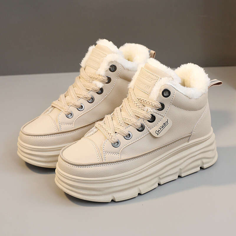 Fleece-Lined High-Top High Quality Height-Increasing Women's Winter New Student Ins Korean Version Warm Casual Cotton Shoes Trendy