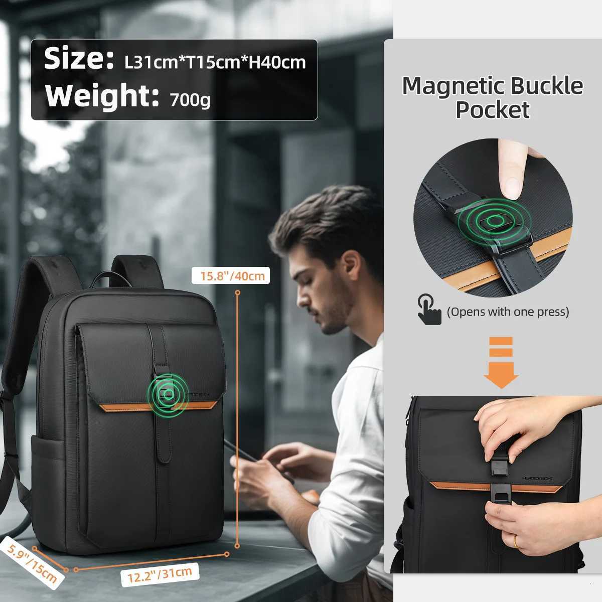 HK Stylish Business Backpack for Men Waterproof 156 inch Flap Laptop Backpack Multiple Pockets Casual Daypack for Work School W251025