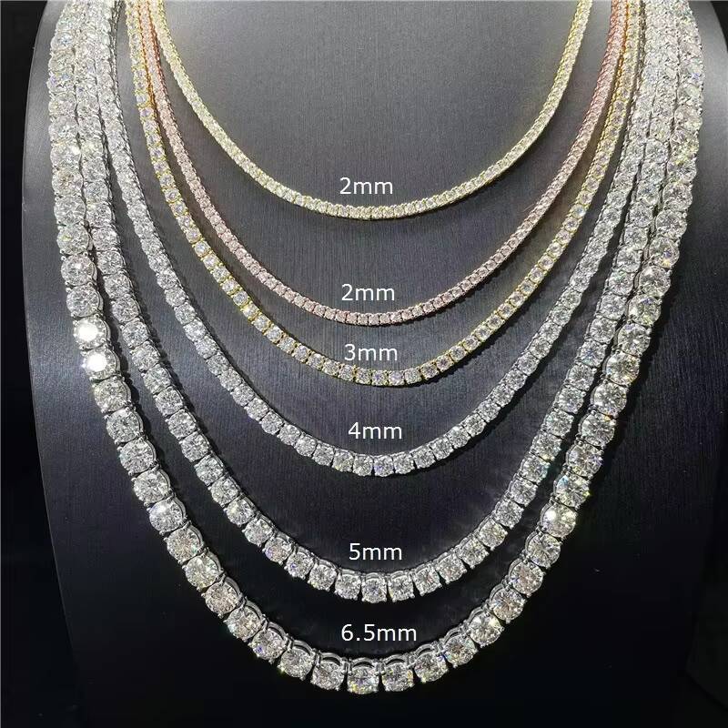 Wholesale Hip Hop Women Tennis Necklace 925 Silver Men Iced Out Moissanite Jewelry Chain VVS D Color Diamond Link Chain Necklace
