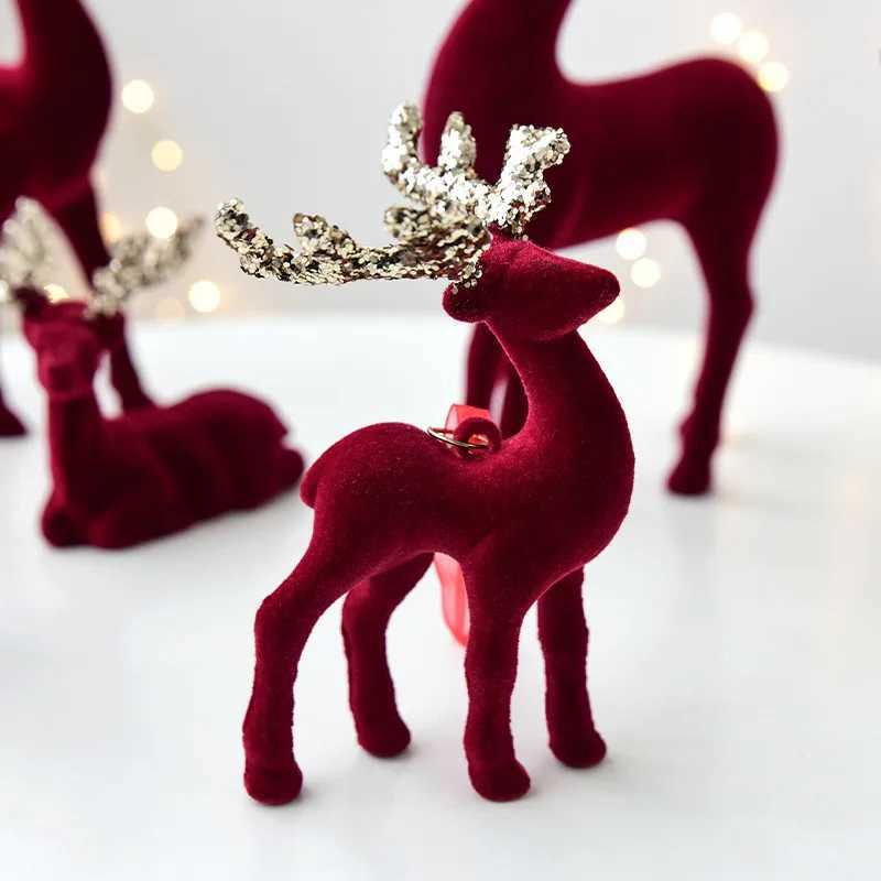 2025 New Christmas Elk Ornament Christmas Tree Ornament Flashing Powder Wine Red Flocking Deer Ornament C251024