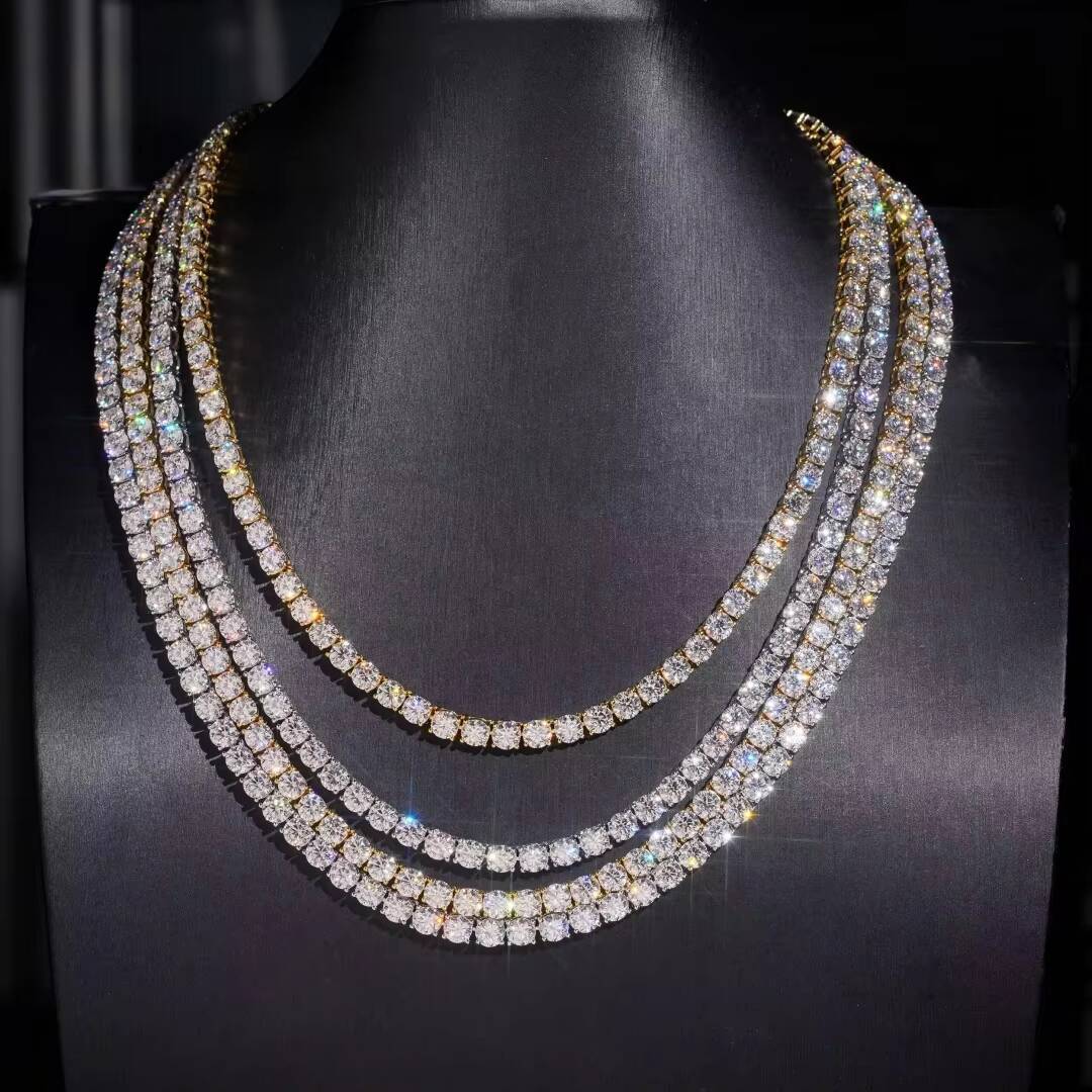 Fast Shipping 925 Silver 5mm Moissanite Tennis Necklace GRA Certificated Iced Out Moissanite Tennis Chain Men