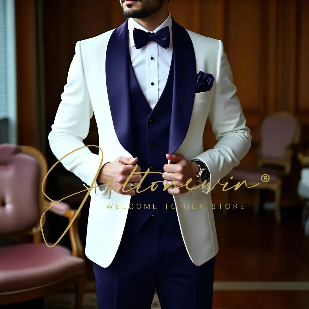 White 3 Pieces Men Suits Slim Fit Shawl Lapel Formal Man Wedding Groom Wear Blazer Sets Party Tuxedos Trajes De Hombre 251020