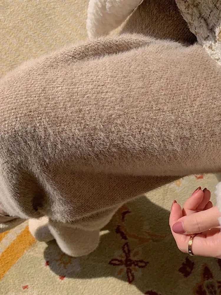 Warm Imitation Mink Knitted Pants Casual Womens Winter Thick Wide Leg Trousers Korean Fashion Plush Velvet Oversize 5xl PantalonT251025