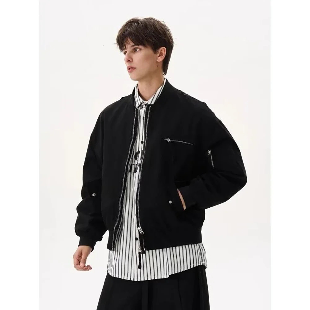 American Streetwear Bomber Jacket Men Doublezipper Multipocket Short Jackets Multifunctional Autumn Mens Retro Workwear Coat 251015
