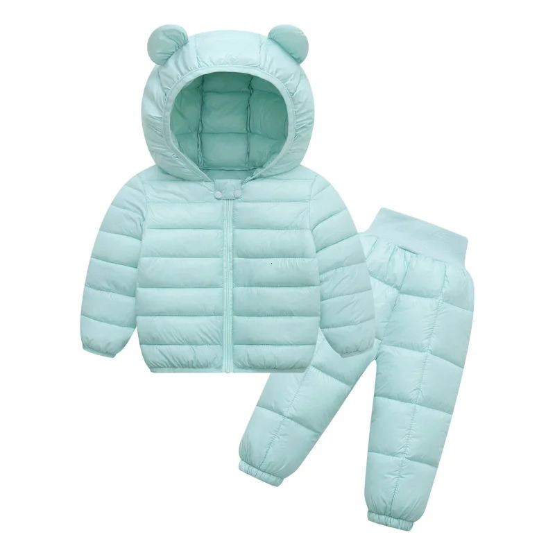 Baby Winter Down Sets Boys Girls Solid Color Warm Suits Children Hooded JacketsPants 2Pcs Outfits Kids Casual Clothes 15 Years 251023