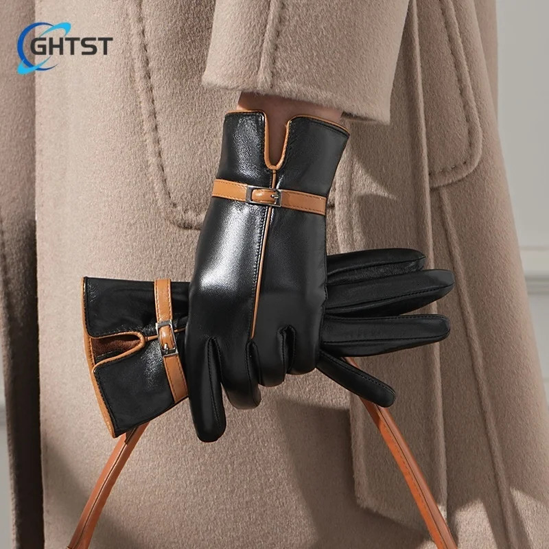 Korean Winter Warm Women Leather Gloves Outdoor Riding Driving with Wool Thickened AntiWind Cold Gloves Male 251023