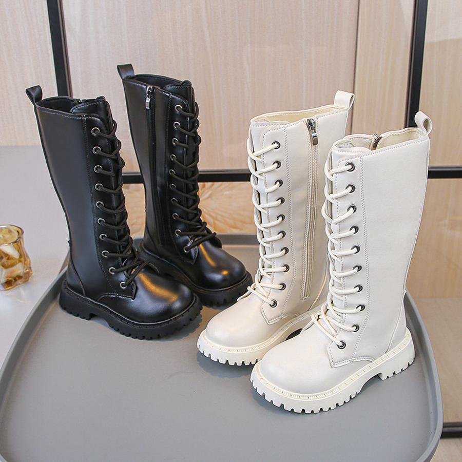 Girls Long Boots High Boots for Girl Kids Pu Leather Boots Fashion Design Waterproof Happysteps Children Long Boots Sizes 27 - 37 US10C-US5Y H1175