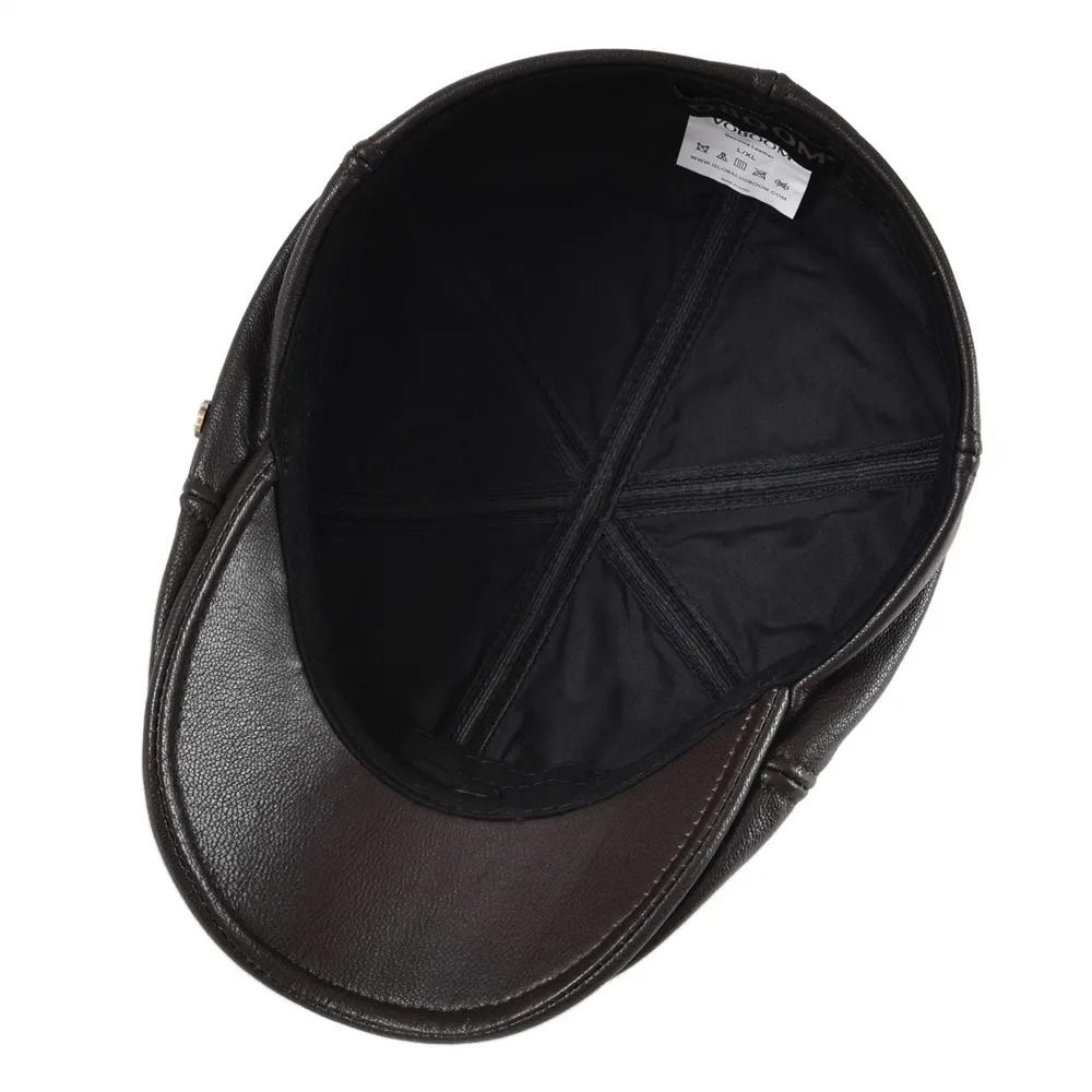 VOBOOM Genuine Leather Flat Cap Men Fall Winter Cabbies sboy Hat Coffee Brown Ivy Caps Soft Smooth Textured Hats 251021