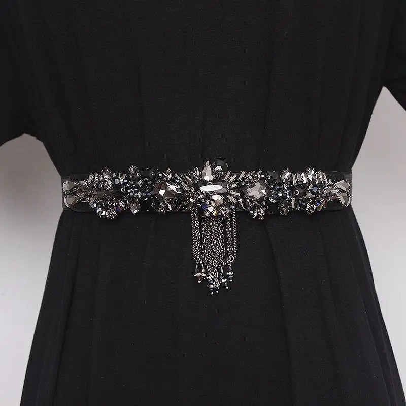 Black Rhinestone Waist Corset Womens Elasticated Belt with Crystal Stylish Accessory for Dresses Ins Trendy Y2K Chic 251024