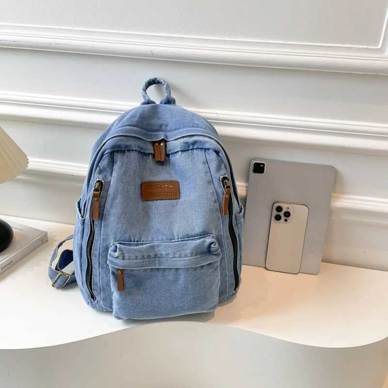 Backpack Large Capacity Denim Backpack Fashion Versatile Multipocket Design Daily Commuter Backpack W251025