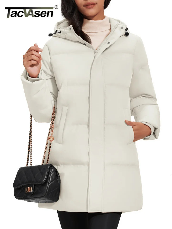 TACVASEN Winter Quilted Duck Feather Down Jackets Womens Padded Puffer Warm Hooded Long Coats Thermal Waterproof Thick Outerwear 251020