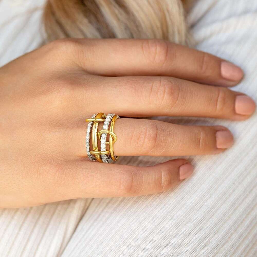 - Gold Plated Stackable Rings Mixed Interlocking Thumb Trendy Promise Wedding Ring for Women